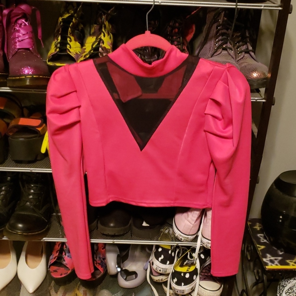 Crazy 80s hot pink long sleeve crop top asos